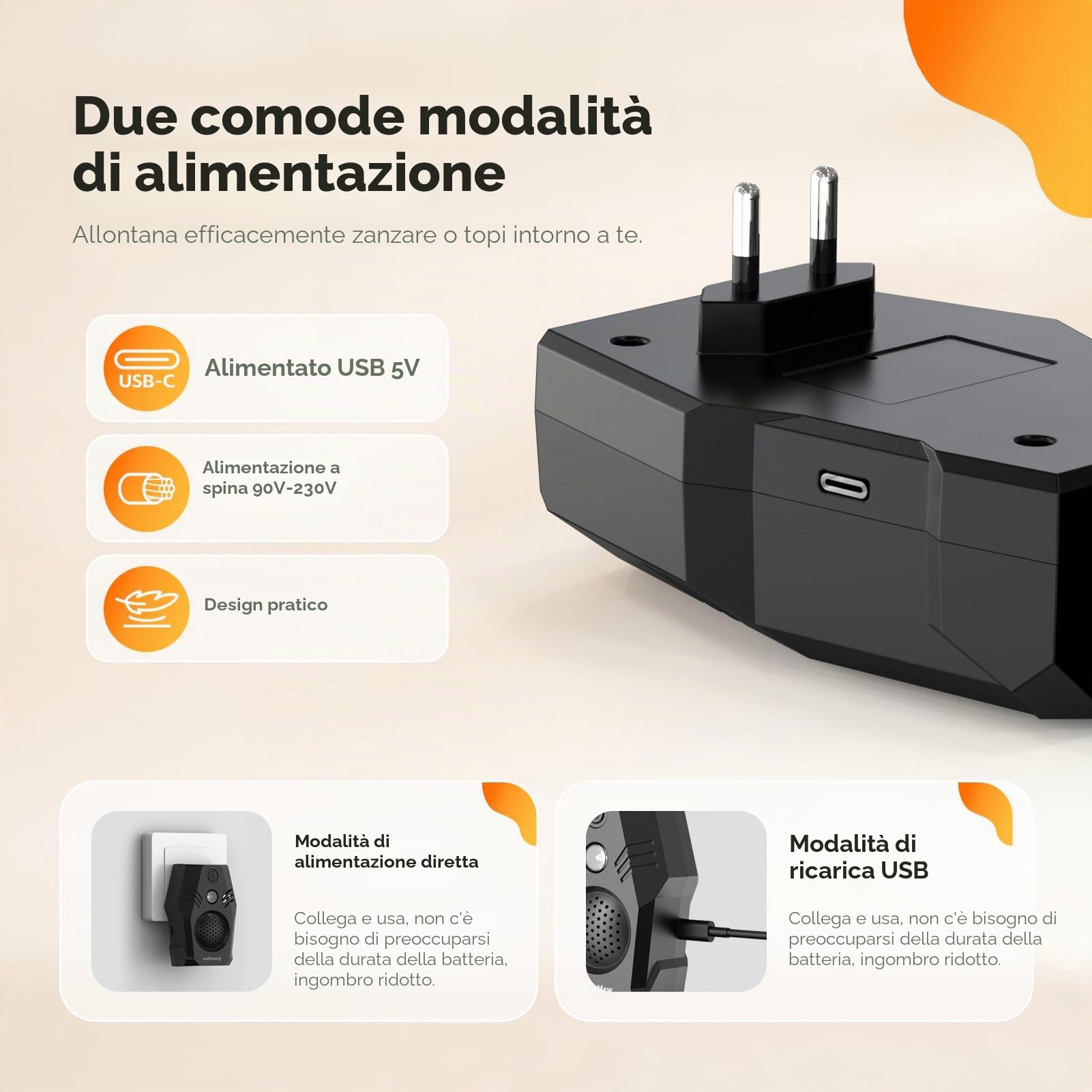 Repellente Ultrasuoni per Topi, Dissuasori per Topi Collegare, 4 modalità e Due opzioni di Alimentazione Dispositivo di Controllo Repellente per zanzare per ratti, Insetti, formiche