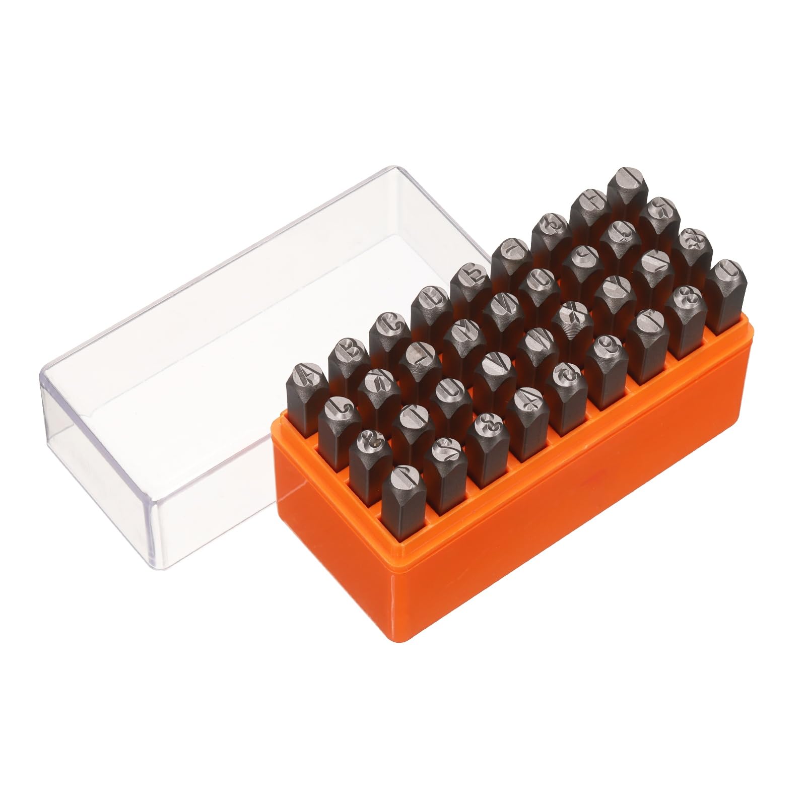 sourcing map 36 Pcs Metal Letter Stamps 15/64" 6mm 40Cr Uppercase Letter and Number Stamp Set Hand Stamping Punch Kit with Case for Jewelry Making Craft Arts Ring Bracelet