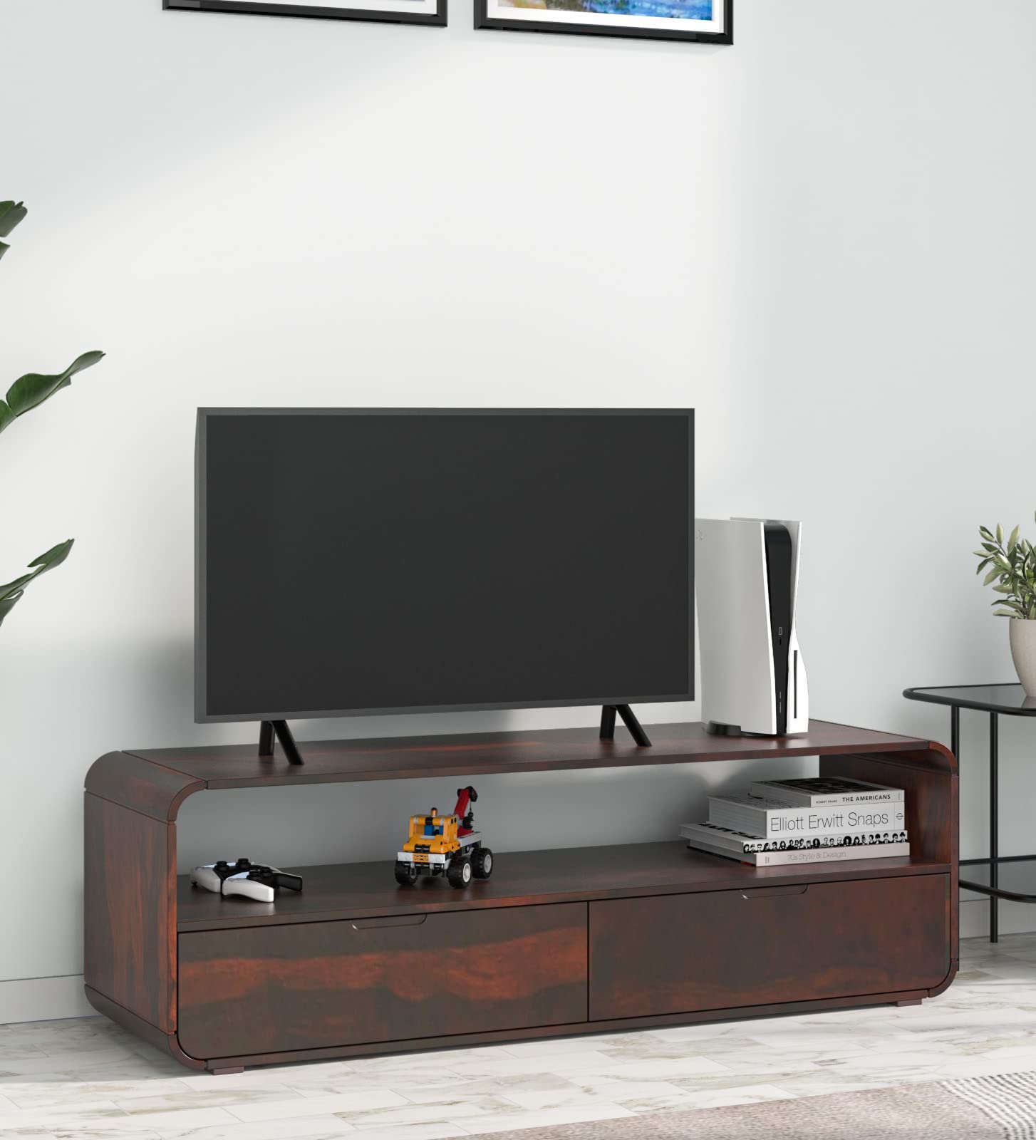 @home By Nilkamal Rio Solid Wood TV & Entertainment Unit with Drawer & Shelve Storage in Country Light Finish-image-29