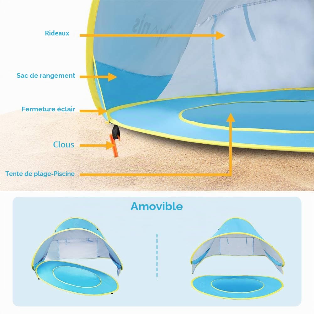 Glymnis Tente de plage pour bébé avec protection UV UPF 50+ Sun Shade Shelter pour bébé 0-3 ans