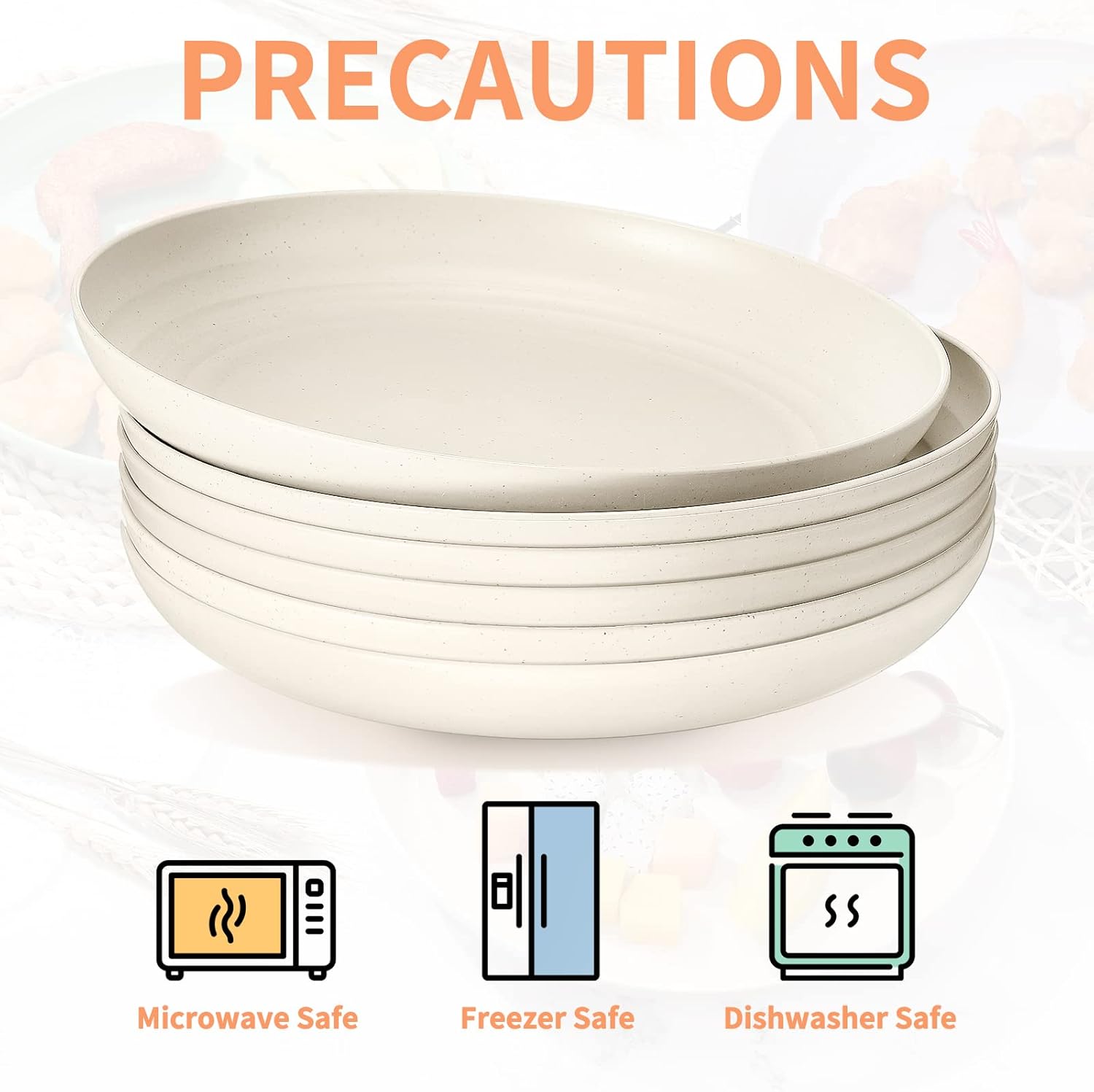 Zopeal 15 Pcs Unbreakable 10 Inch Wheat Straw Plates Set for Fruit Kitchen Salad Dessert Cakes Dish Reusable Plastic Lightweight Deep Dinner Plates, Microwave and Dishwasher Safe(Beige)