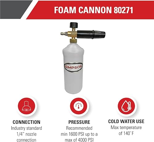 Miniatura 2 de Simpson Cleaning 80271 - Cañón de espuma con lavadora a presión con conector rápido de 14 pulgada, 1 litro, color blanco