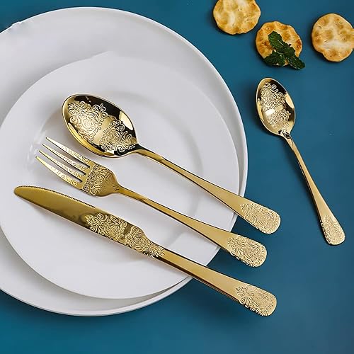 Miniatura 3 de cathyladi Juego de cubiertos de acero inoxidable juego de cubiertos de 24 piezas para 6 personas incluye cuchara de tenedor espejo pulido apto para