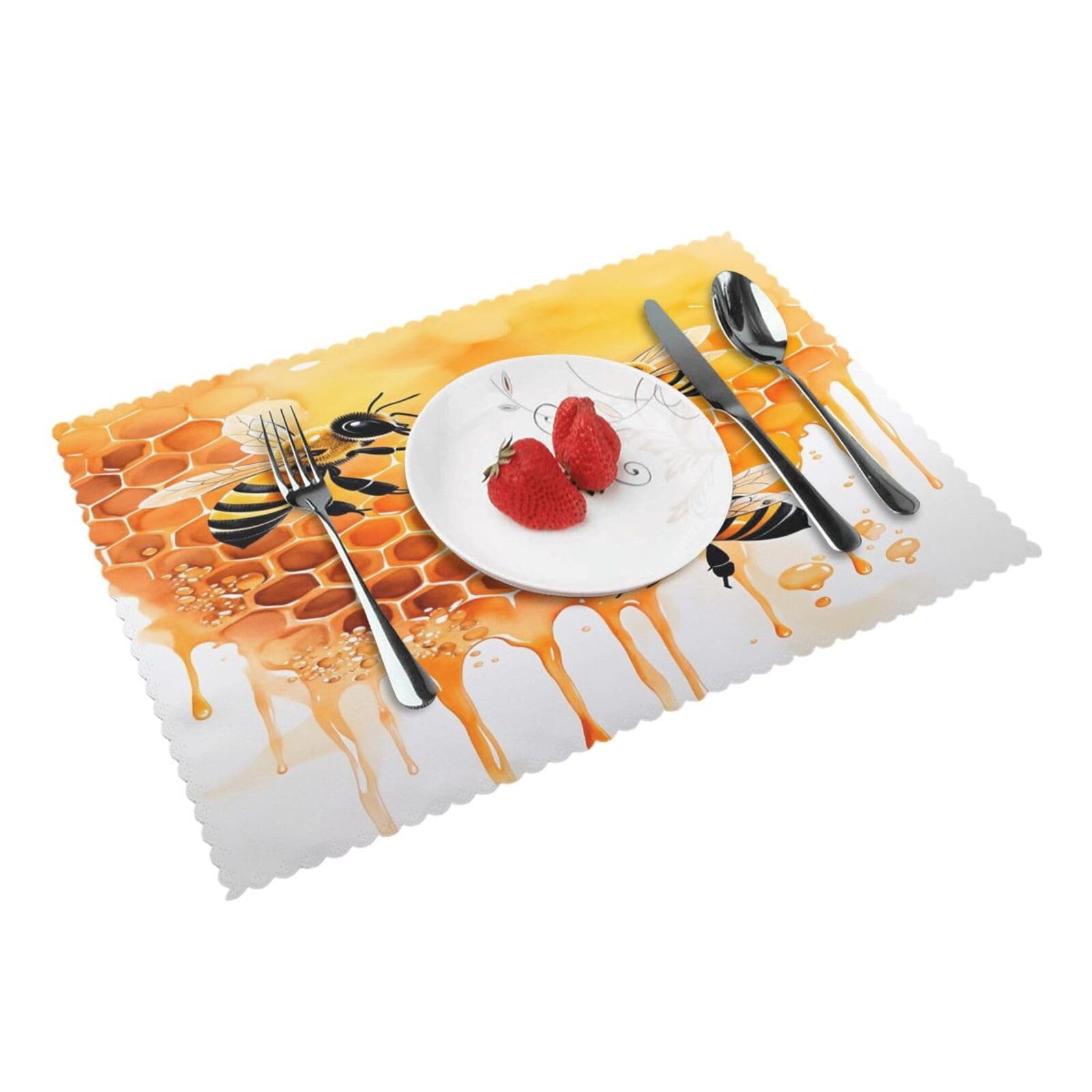 Honeycomb Bees Placemats Set of 4 Print Table Mats Place Mats Table Decor for Kitchen Dining 12X18 in