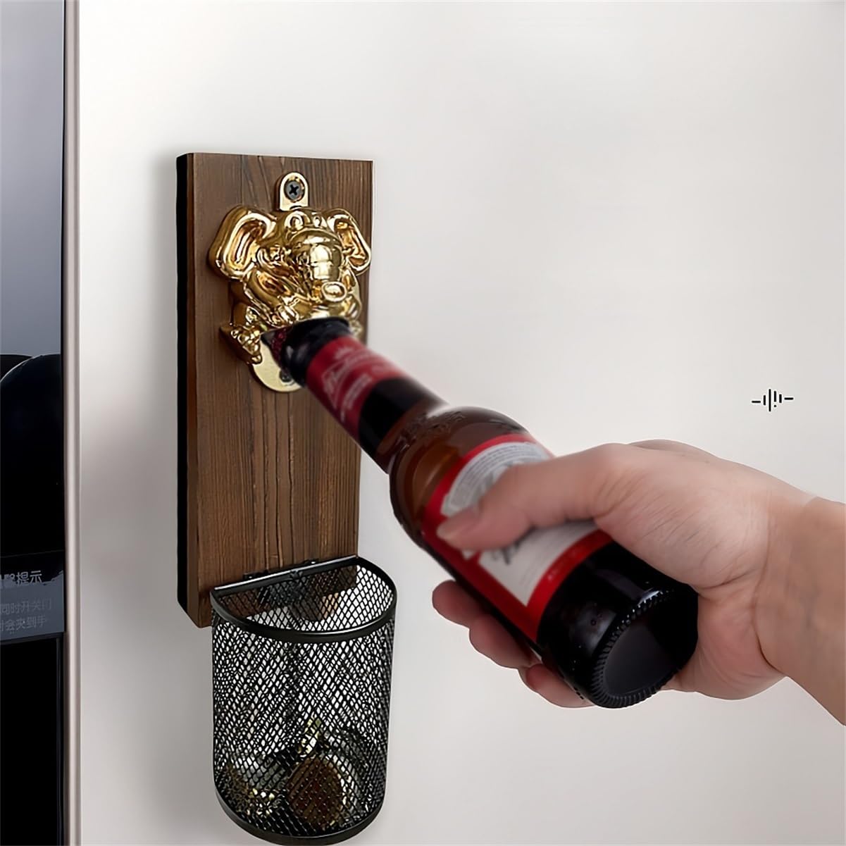 Abridor De Botellas De Cerveza De Pared Con Recogecápsulas – Forma De Elefante En Aleación De Zinc Y Madera Maciza, for Nevera O Pared, Perfecto for Bar Casero, Cocina(2 pcs)