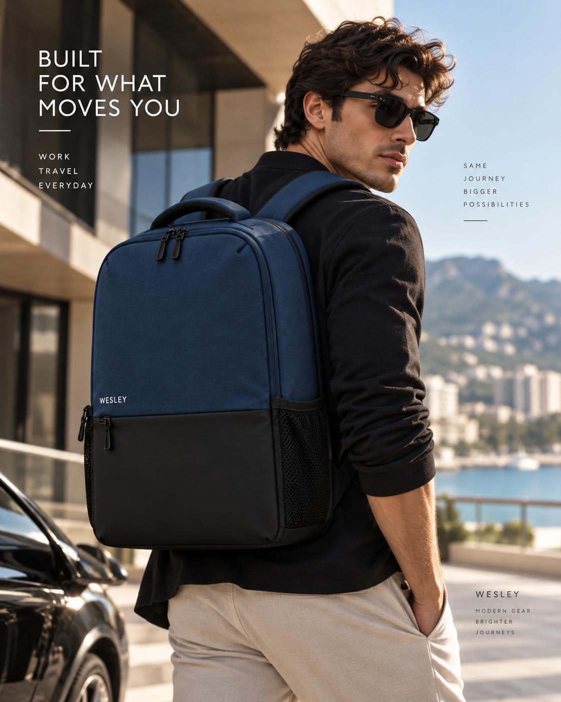 Wesley Milestone 2.0 Casual Waterproof Laptop Backpack/Office Bag/School Bag/College Bag/Travel Backpack (Dimensions:13x18 inches) (Compatible with 39.62cm(15.6inch laptop) 30 L (Blue & black) — Amazon image 4