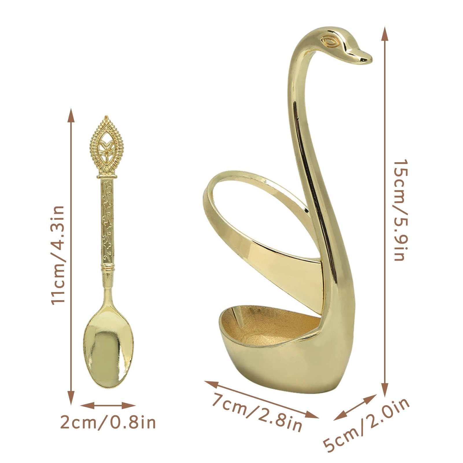 Set Di Cucchiaini Da Caff Da 4,8 Pollici Con Supporto A Forma Di Cigno Cucchiaio E Forchetta Cucchiaini Durevoli Dorati Organizer Per La Cons~p122052950