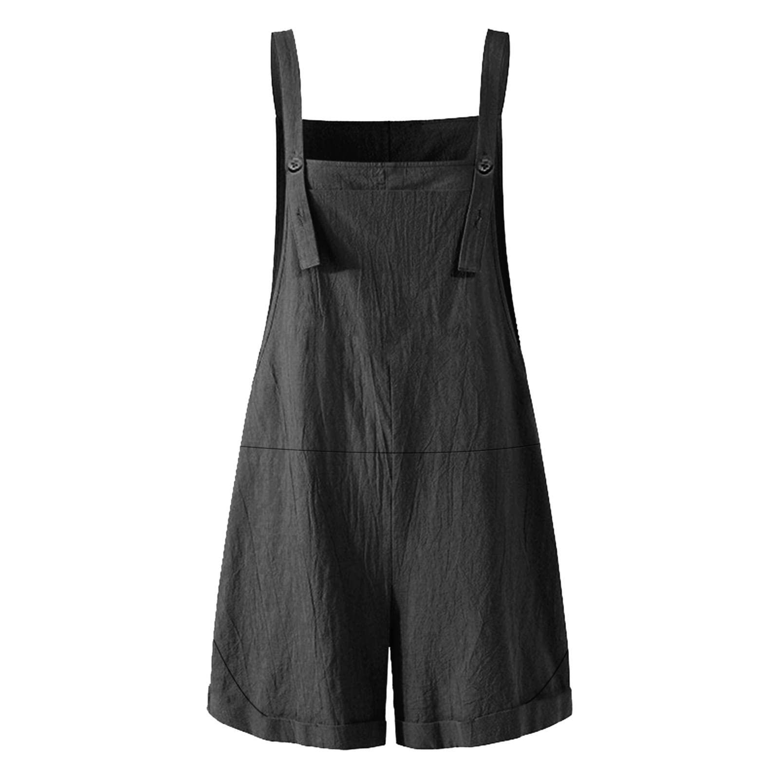 Generisch Tuta taglie forti in cotone e lino con bottoni in tinta unita da donna, combinazione di pantaloncini casual dal design arioso