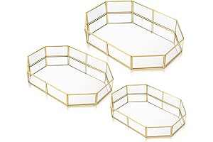 3 Pieces Vanity Mirror Trays, Rectangle Octagon and Square Shaped, Elegant Gold...