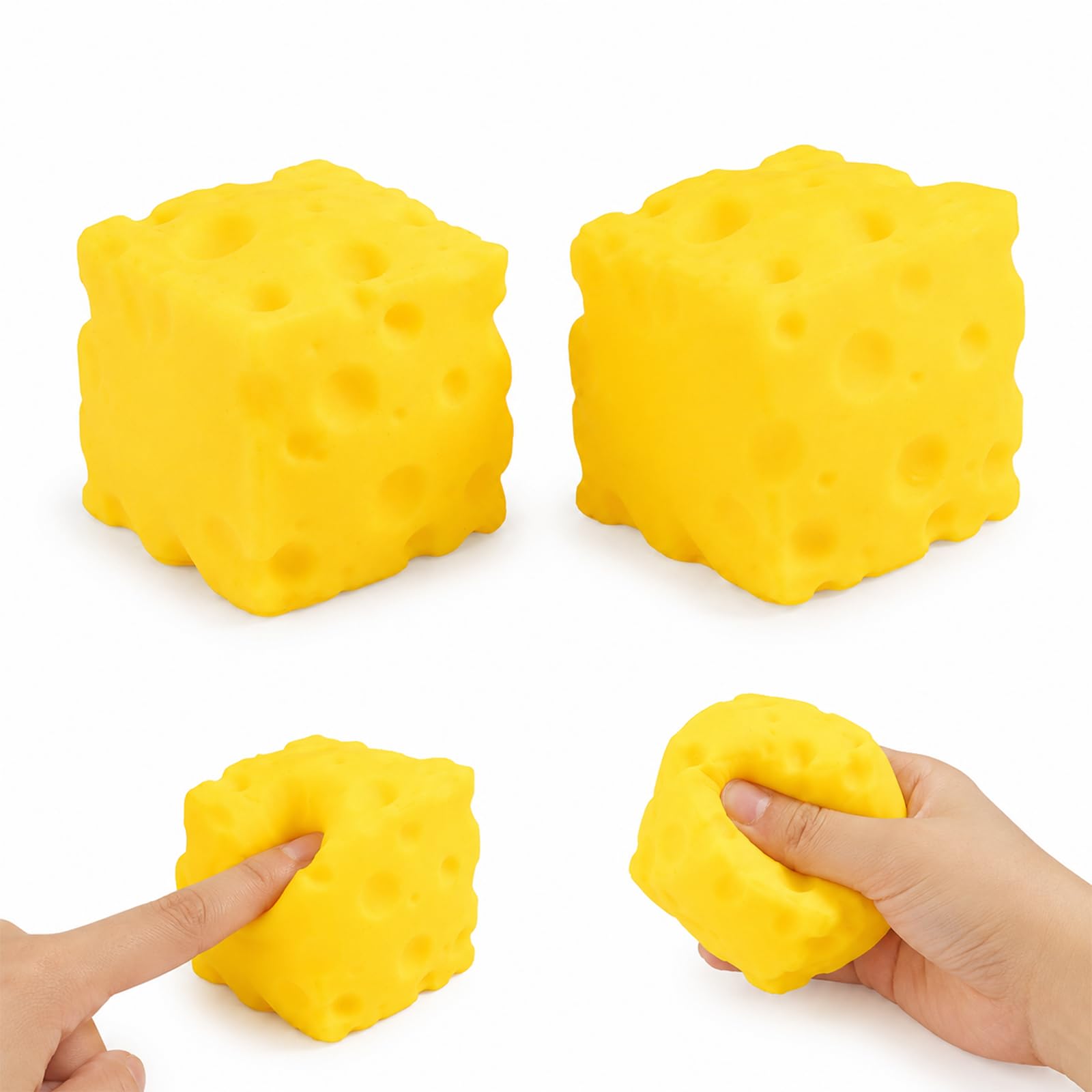 2 Pcs Cheese Squishy Toy, 7cm Slow Rising Soft Squeeze Block, Realistic Cheese Stress Ball for Adults, Novelty Desk Fidget for Office Home