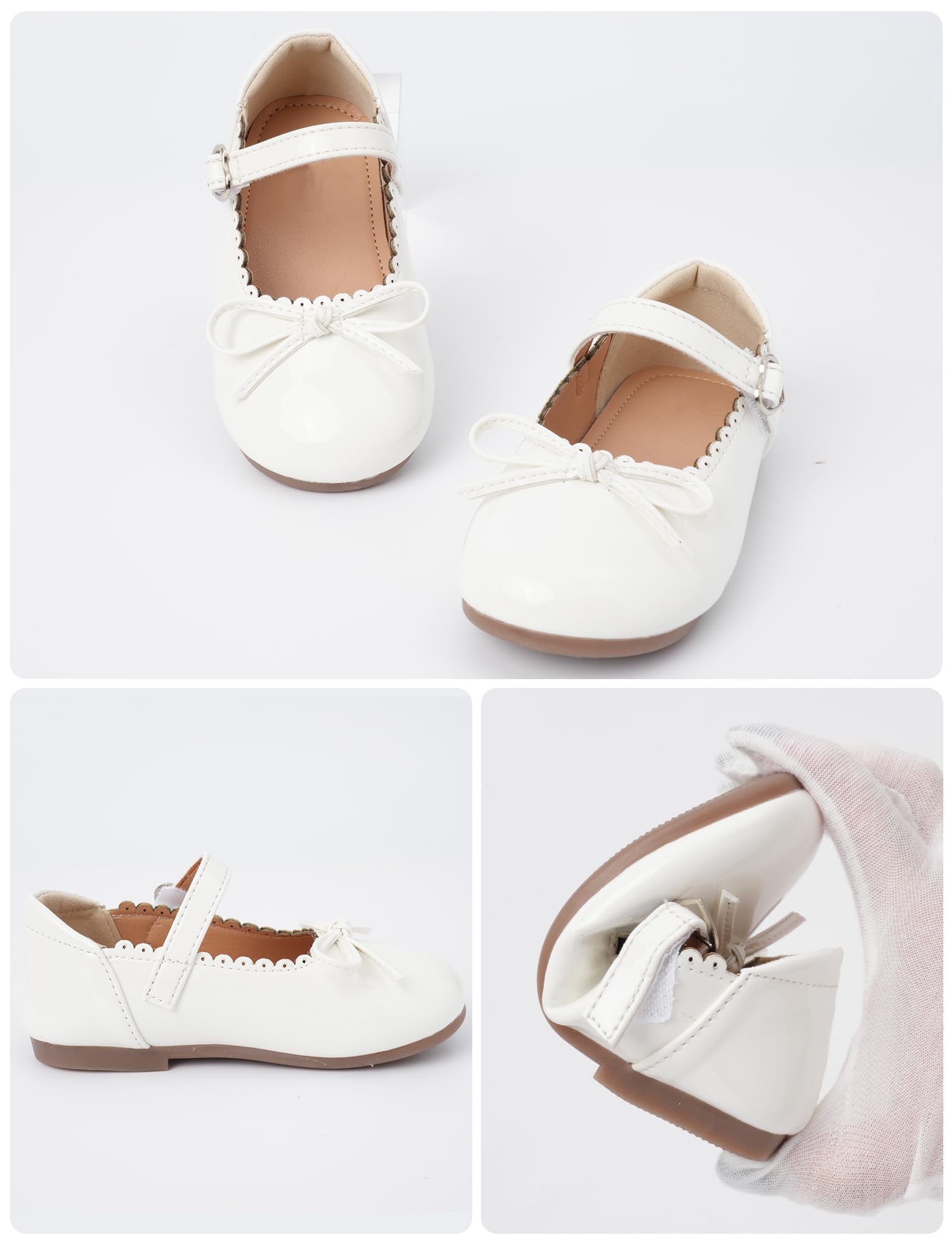 Chaussures Ballerines Enfants Filles Chaussures de Princesse en Cuir Brillant Mary Jane Plat Antidérapante Chaussure Mariage Léger Blanc 29 EU