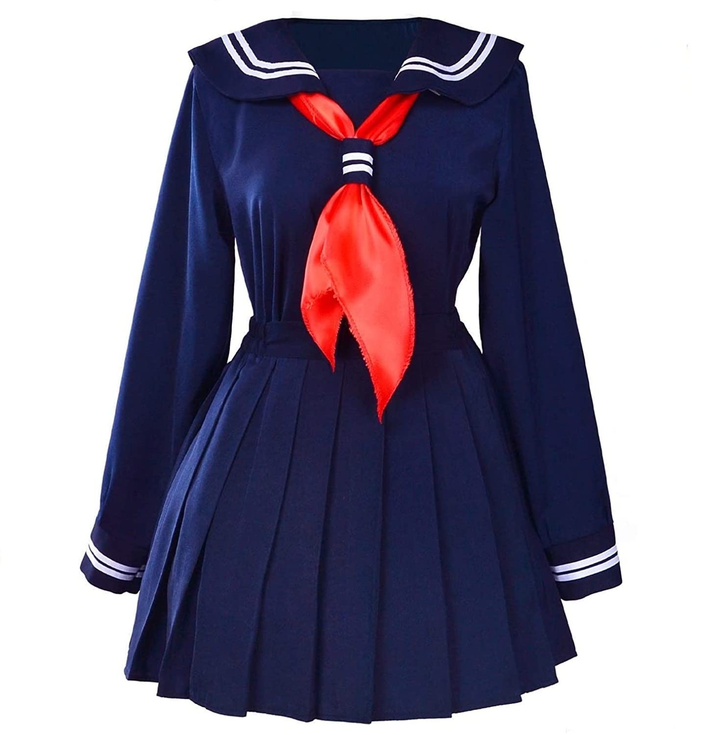 CICCB-DAMOY Traje de Marinero JK Uniformes Escolares Japoneses y Coreanos Británico para Mujer Disfraz de Japonesa Set traje de cosplay，Camisa + falda plisada + pajarita roja