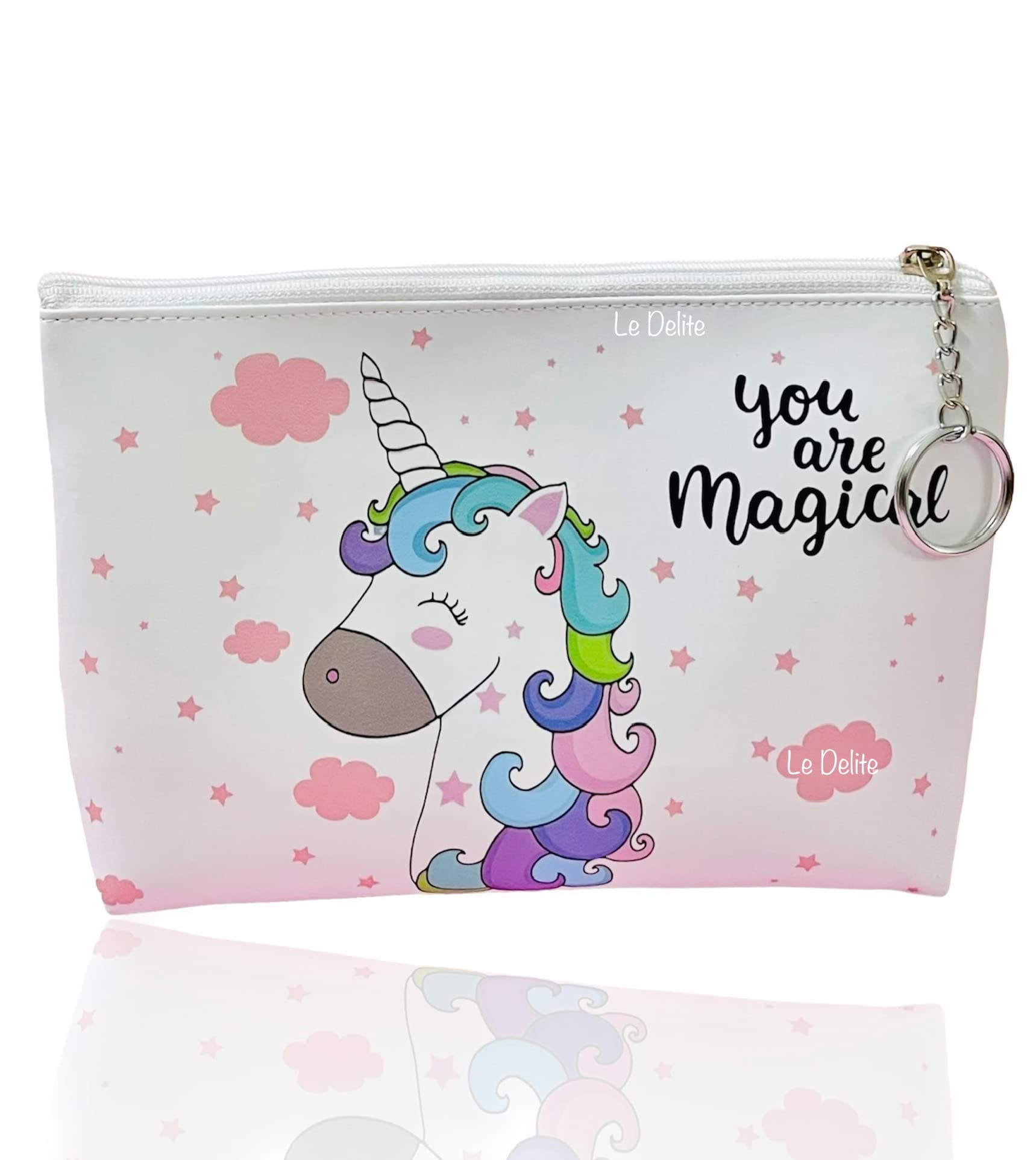 Le Delite Unicorn Makeup Pouch Vanity Case - Pink/Cosmetic Travel Stationery Jewelry Secret Pouch by Victoria for Women (Piece 1), Holographic Storage Bag Purse Girls, Toiletry Bag Girls, Washable-image-44