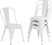 Vista 9 de FDW Juego de 4 sillas de comedor de metal Bronce Sillas laterales Tolix apilables con respaldo Resistente a los arañazos Pies