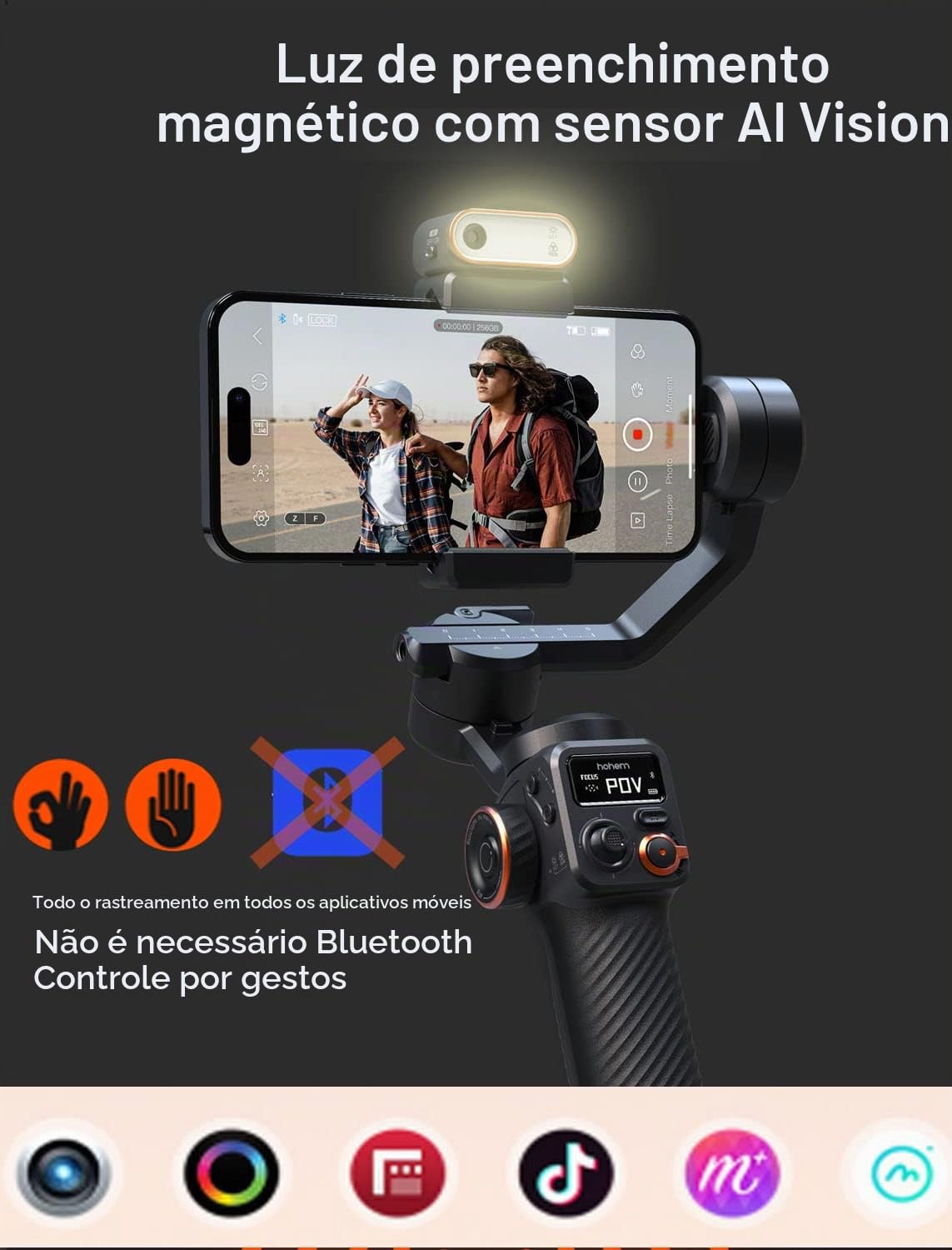 Kit estabilizador gimbal Hohem iSteady M6 de 3 eixos com luz de
