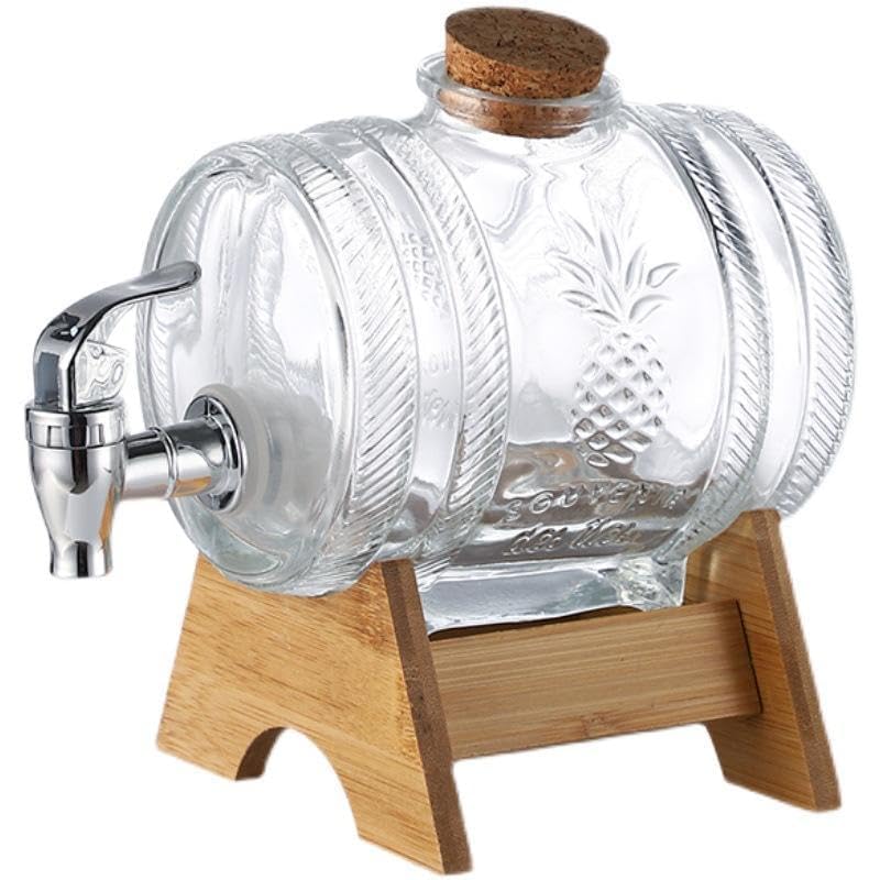 MYNA LIFE Glass Beverage Dispenser with Leak-Proof Spigot, Drink Dispenser Barrel with Sturdy Bamboo Stand, Cold Drink Dispenser for Fridge, Iced Tea, Lemonade, Home Bar Barrel Dispenser 3 Liter