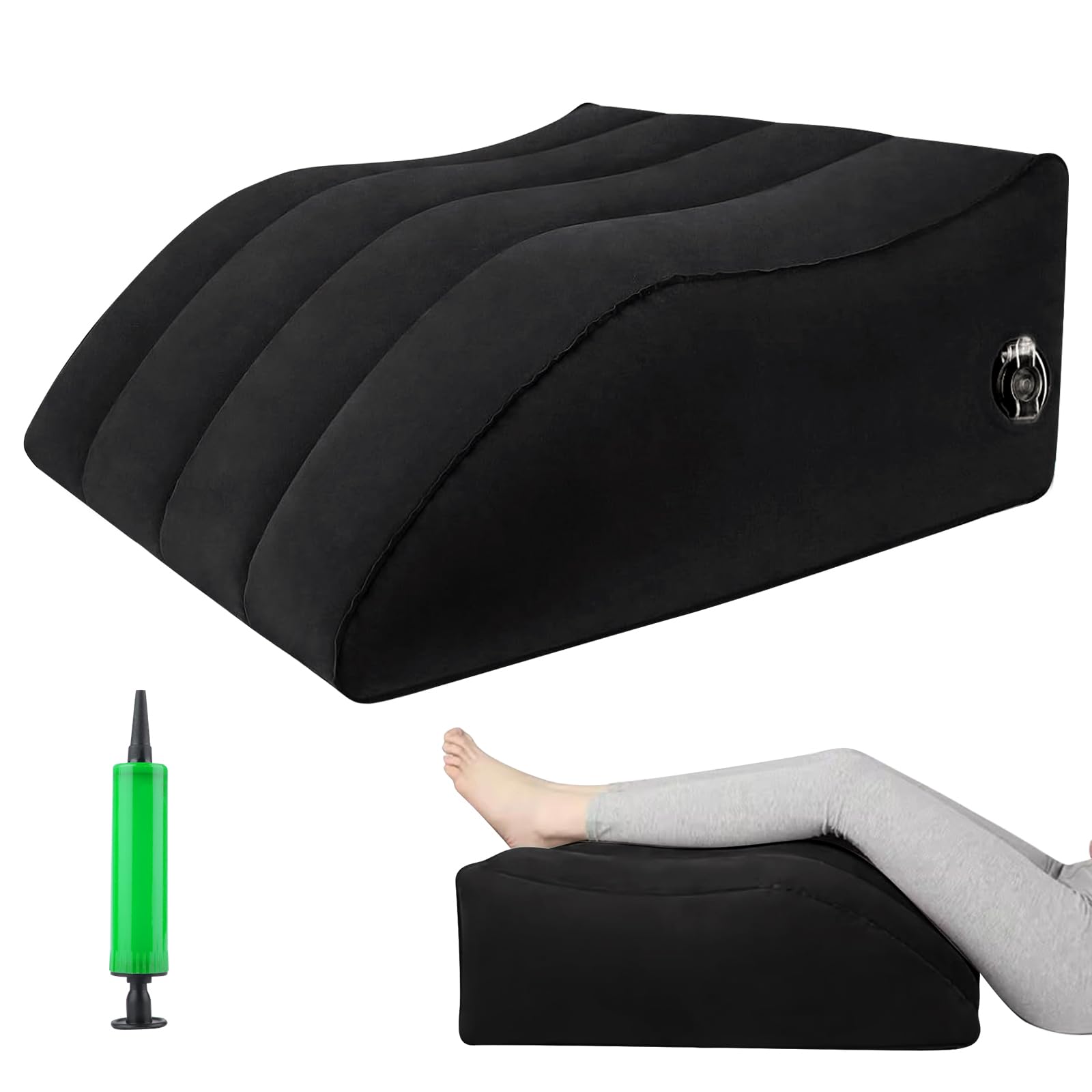 Cuscino per vene, cuscino gonfiabile, per gambe sollevate, 65 x 50 x 25 cm, per adulti, per la circolazione sanguigna e ridurre il gonfiore e il sollievo delle gambe (nero)