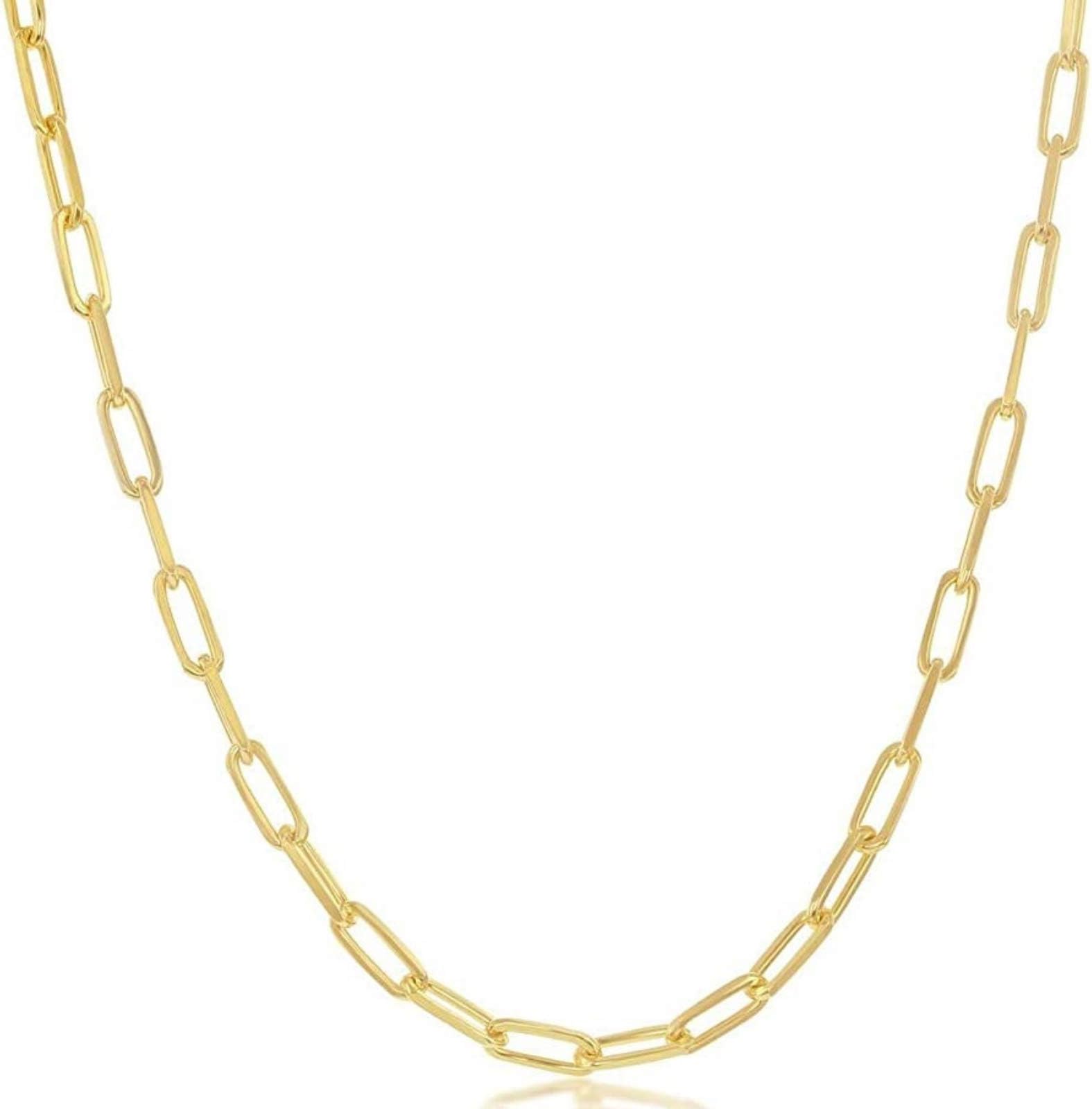 Beaux Bijoux Paperclip Chain Necklaces for Women | Sterling Silver 14k Gold Plated | Women's Trendy Layering Necklaces | Choose Width and Length | Fine Chain Necklaces Crafted in Italy