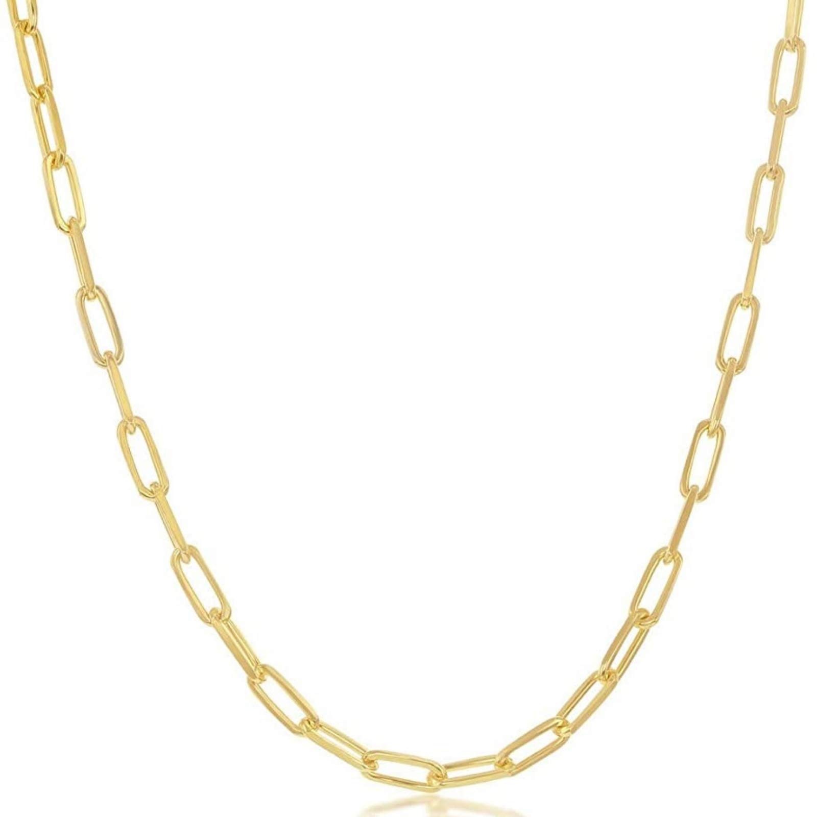 Beaux Bijoux Paperclip Chain Necklaces for Women | Sterling Silver 14k Gold Plated | Women's Trendy Layering Necklaces | Choose Width and Length | Fine Chain Necklaces Crafted in Italy