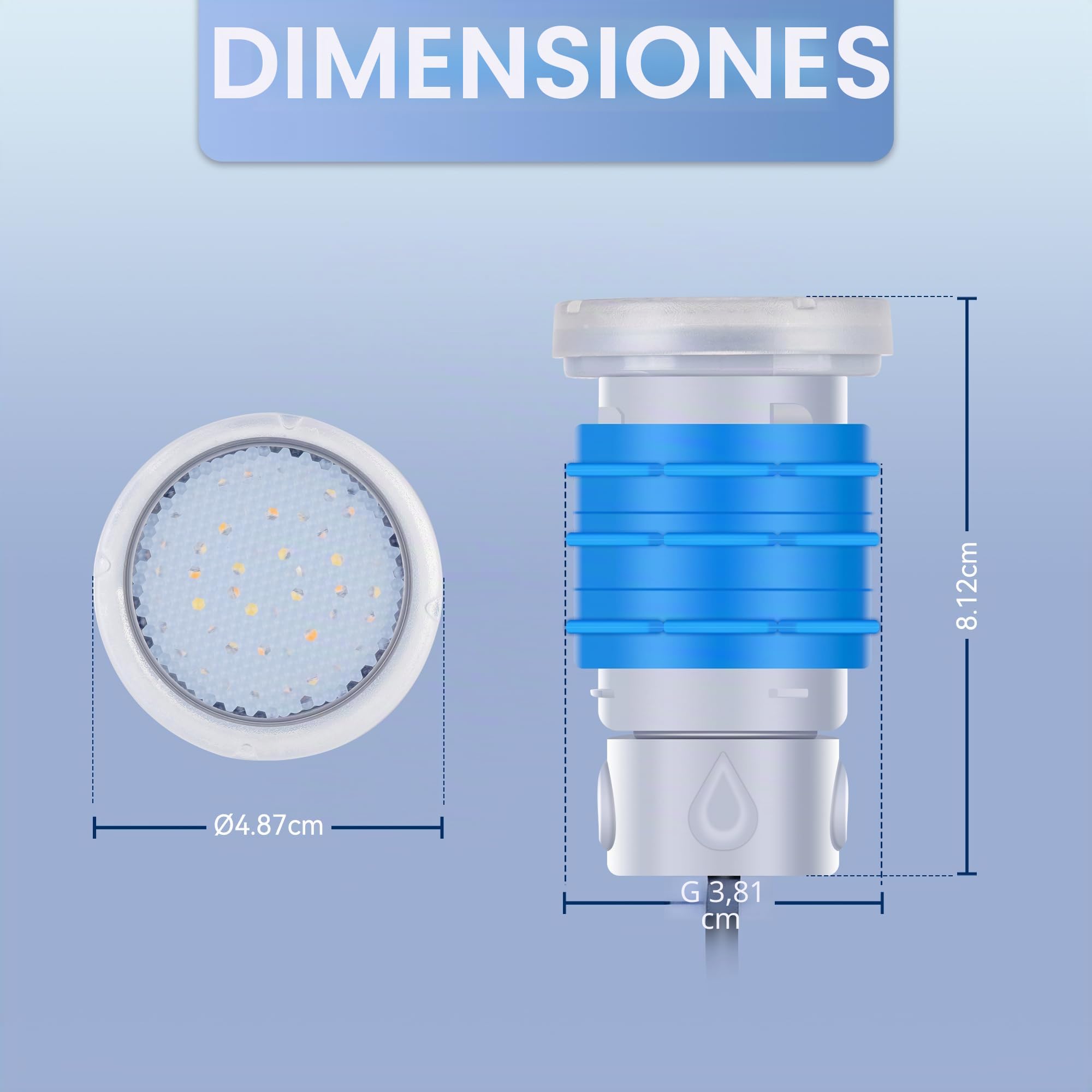 LyLmLe Mini Foco LED Piscina con Rosca 1 1/2", 6W Proyector LED Piscina Blanco Conmutable 3000K y 6000K, Ø49mm, 12V AC Impermeable IP68 Lámpara Sumergible para Piscinas Hormigón SPA Escaleras