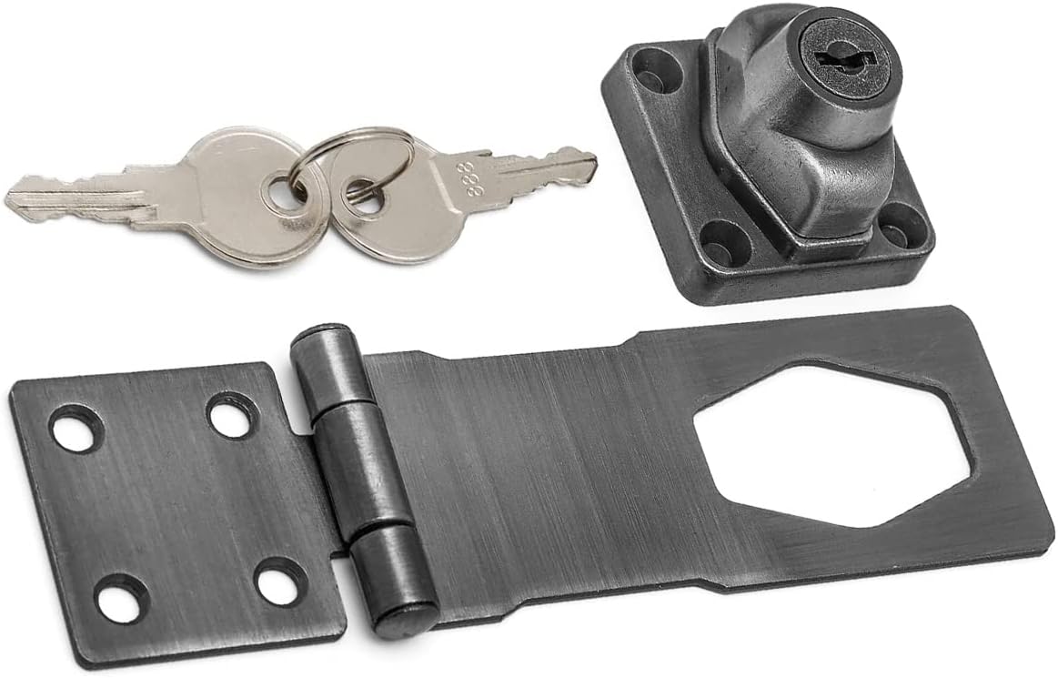 4 Inch Keyed Hasp Locks, Keyed Alike Twist Knob Keyed Locking Hasp, Metal Catch Latch Safety Lock for Cabinets, Drawers, Toolboxes, Different Door, Pack of 1 (Black)