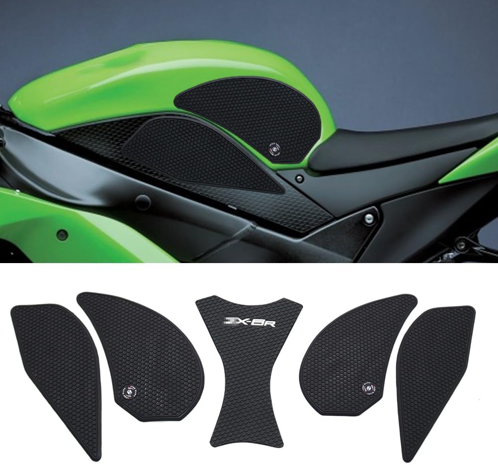 for Kawasaki Ninja ZX-6R / ZX-636 ZX6R ZX636 2007 2008 Motorcycle Accessories Side Fuel Tank pad Tank Pads Protector Stickers Decal Gas Knee Grip Traction Pad Tankpad (One Set) Black