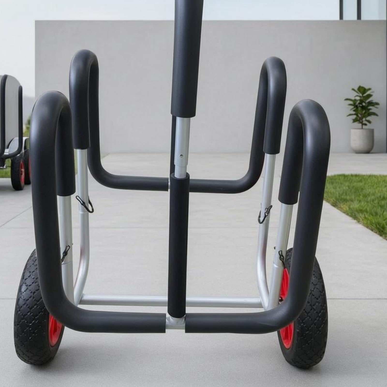 Carro Aluminio Ruedas Amplias Rack Tubular Negro y Plata Soporte Acolchado