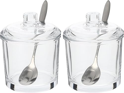 Miniatura 1 de Hemoton Juego de 2 azucareros clásicos de vidrio transparente con tapa para servir, olla de sal, pimienta, tarro de almacenamiento, dispensador de