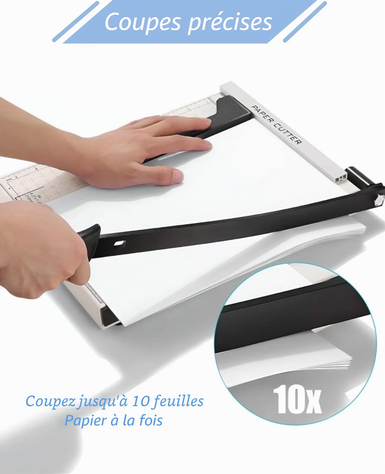 COOCHEER Massicot A4 Professionnel 47 cm, Coupe-Papier Base en Métal, Capacité 12 Feuilles, Cisaille Papier pour Bureau, École et Loisirs Créatifs, Blanc