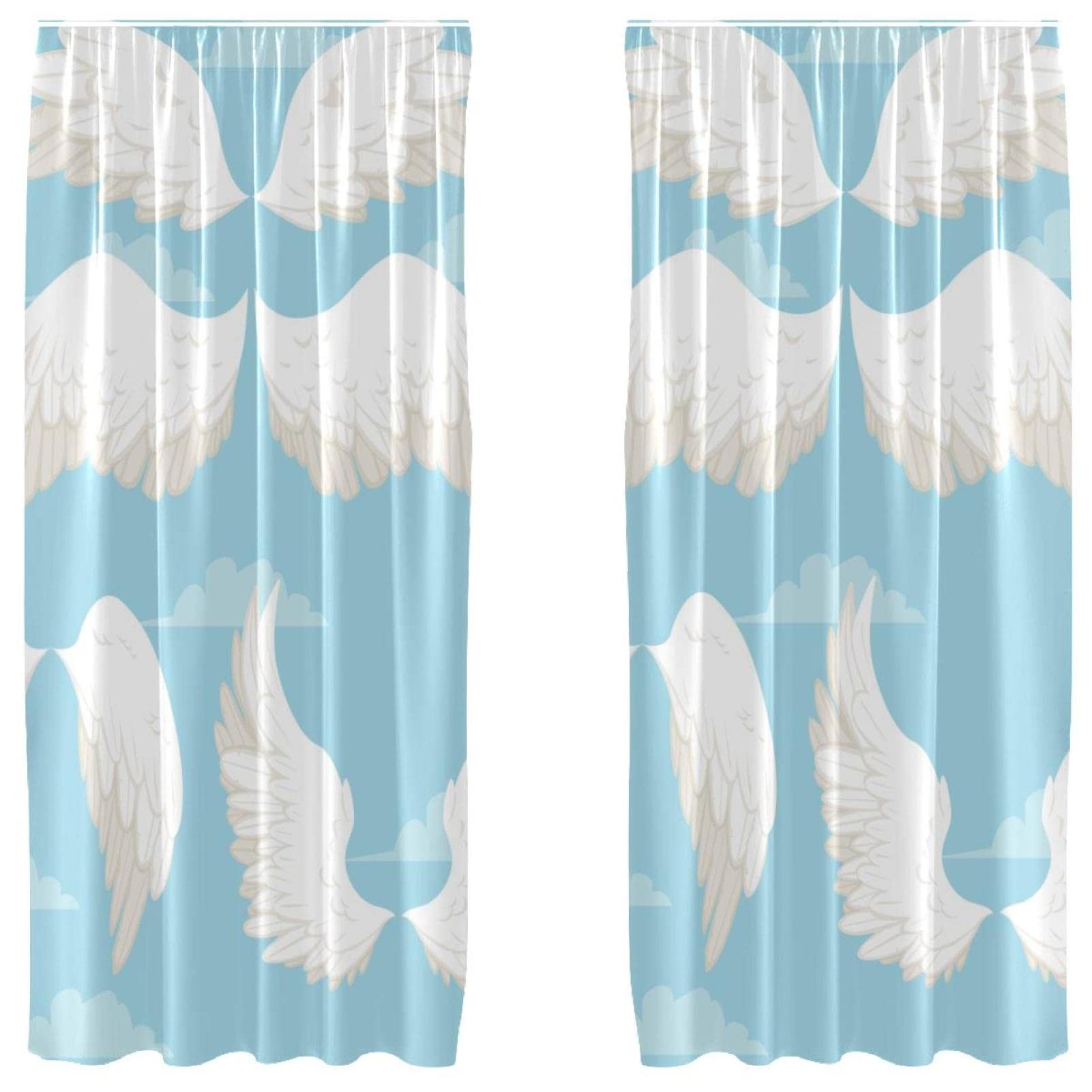 Habillage de fenêtre salon chambre à coucher déco ailes d'anges rideau bleu ciel 140x213