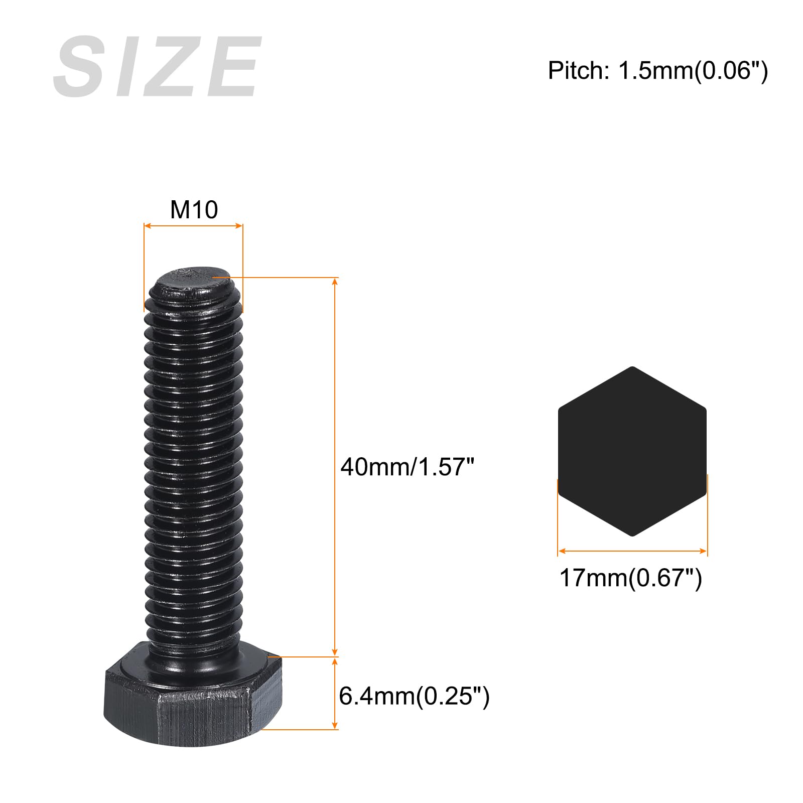 METALLIXITY Hex Bolts (M10-1.5x40mm) 10Pcs, 8.8 Grade Carbon Steel Fully Threaded Black Oxide - Image 2