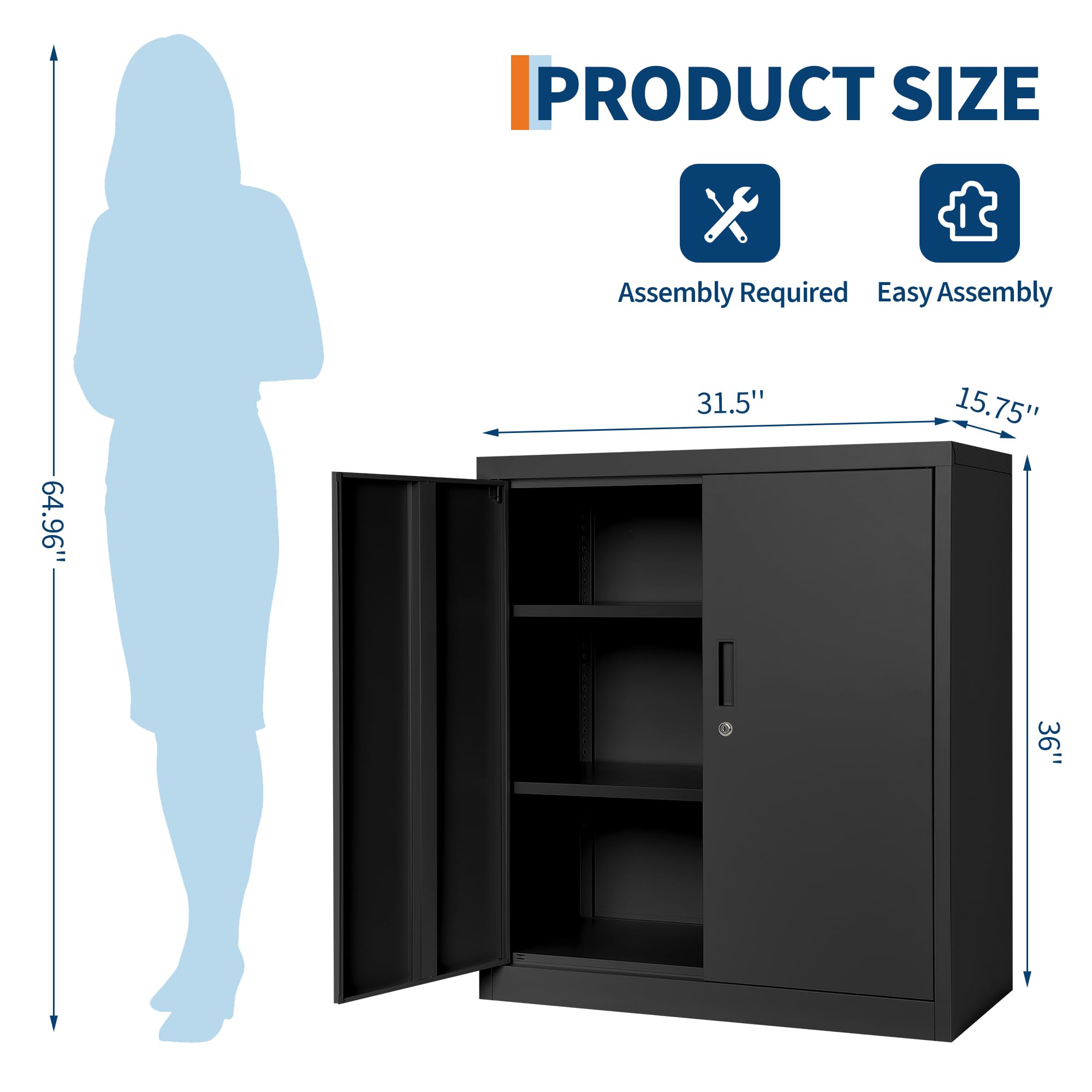 Armadietto sospeso in metallo chiudibile a chiave, 90 cm, per ufficio e Ga nizer, con 2 ripiani adiubili, facile da montare, 2 chiavi incluse, ideale per la casa e la stanza degli utili, 90 x 80 x 40