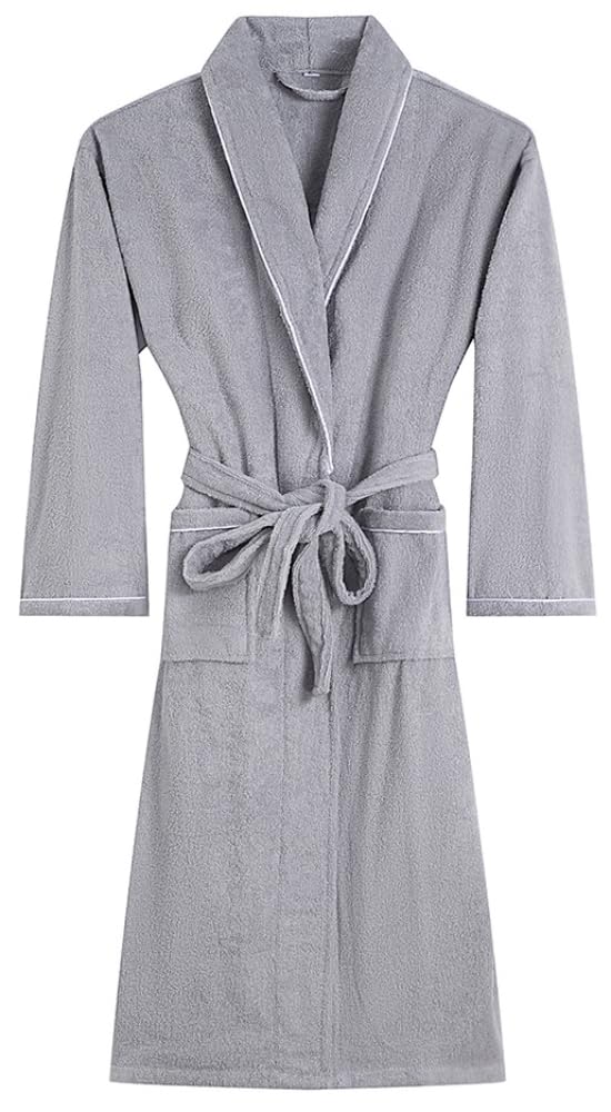 Home Way Bathrobe, 100% Cotton, Towel Fabric, Men's, Women's, Gown, Loungewear, Loungewear, Gentle to the Touch, Unisex, Hotel, Bath, Long, Absorbent, Quick Drying, Thermal, Bath Supplies Light Gray (towel fabric, thin) XX-Large