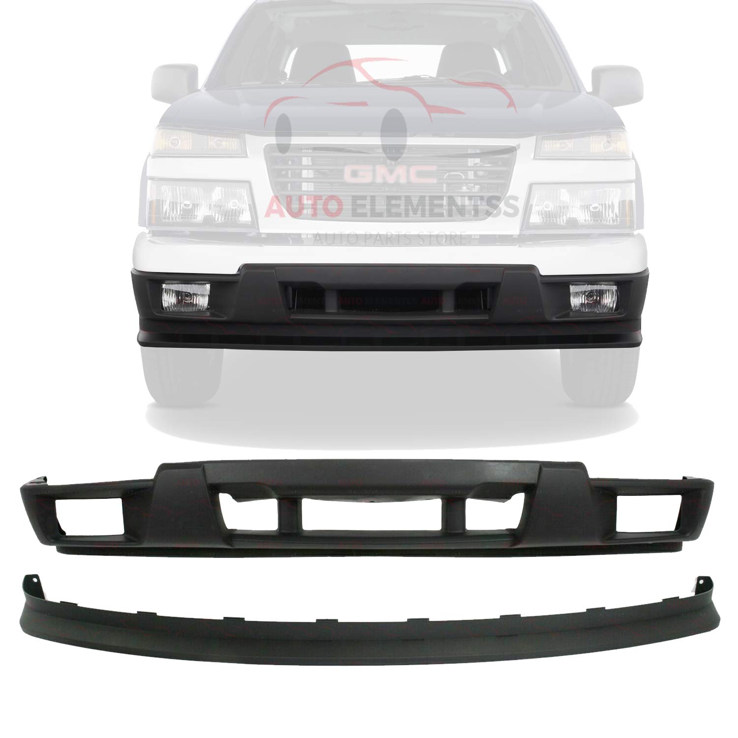 Autoelementss New Front Bumper Cover Lower W/Fog Light Holes + Valance Extension Textured for 2004-2012 Chevrolet Colorado/Gmc Canyon Direct Replacement 15888037 12335805