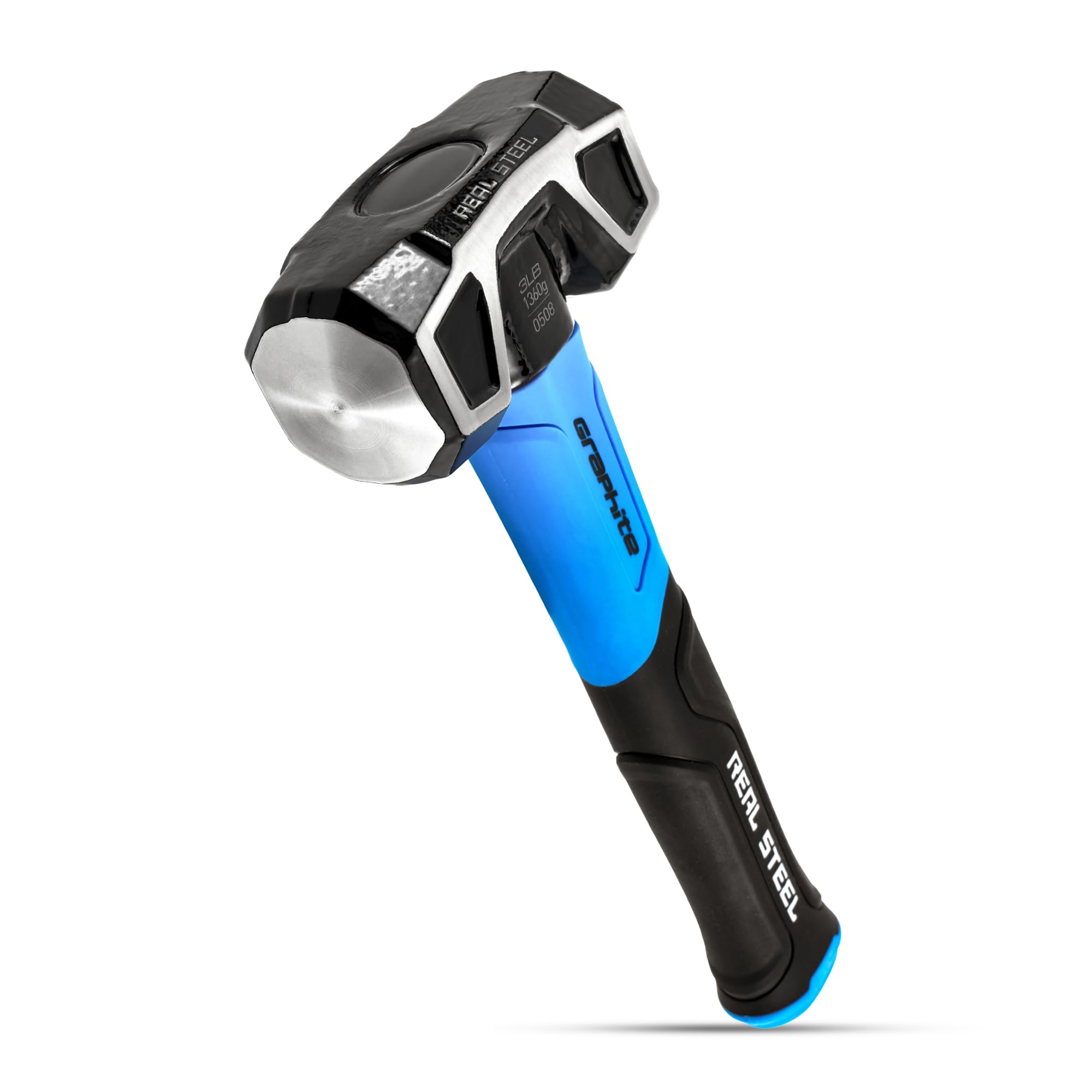 REAL STEEL 0508 Rubber Grip Forged Jacketed Graphite Drilling Sledge Hammer for Striking 3 lb