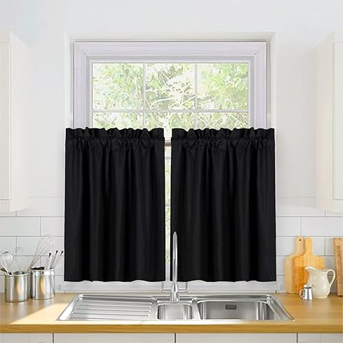 Miniatura 2 de Valea Home Cortinas cortas opacas impermeables suaves con bolsillo para barra, cortinas para cocina, baño, ventana, oscurecimiento de habitación,