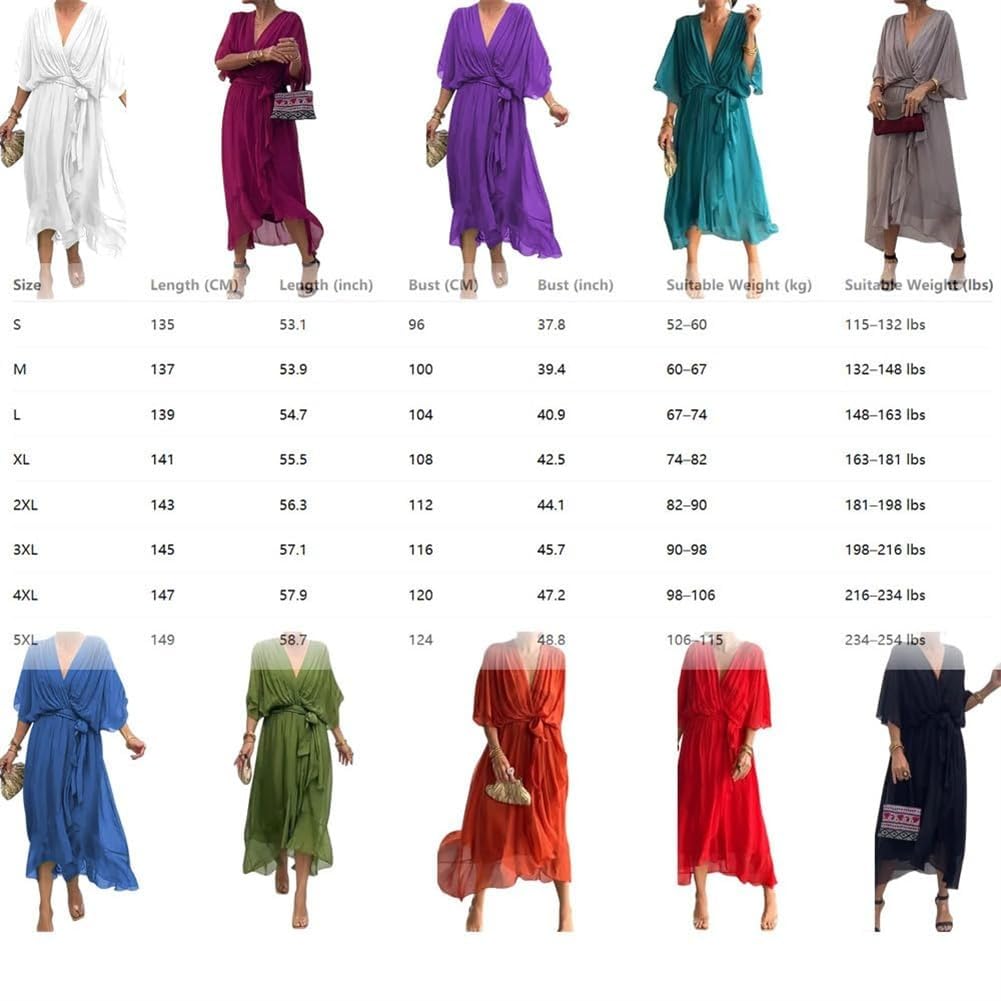 Generisch Keepholdon Elegante y elegante vestido largo con cuello en V, vestido de playa de gasa para mujer, de cintura alta