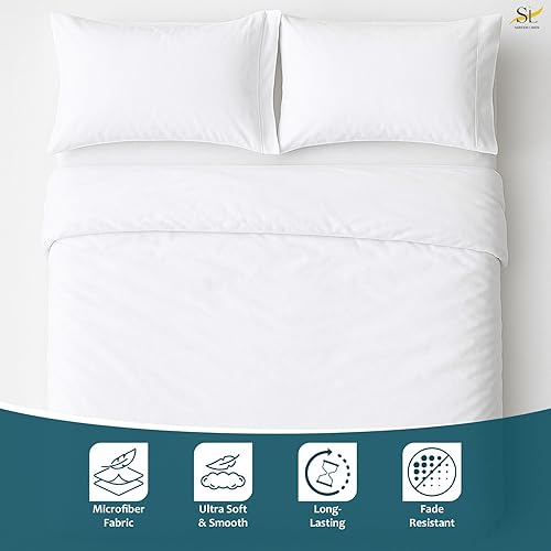 Miniatura 3 de Juego de sábanas de microfibra para autocaravana, 72 x 80 pulgadas, color blanco sólido, sábanas para campistas, caravanas y remolques de viaje, de