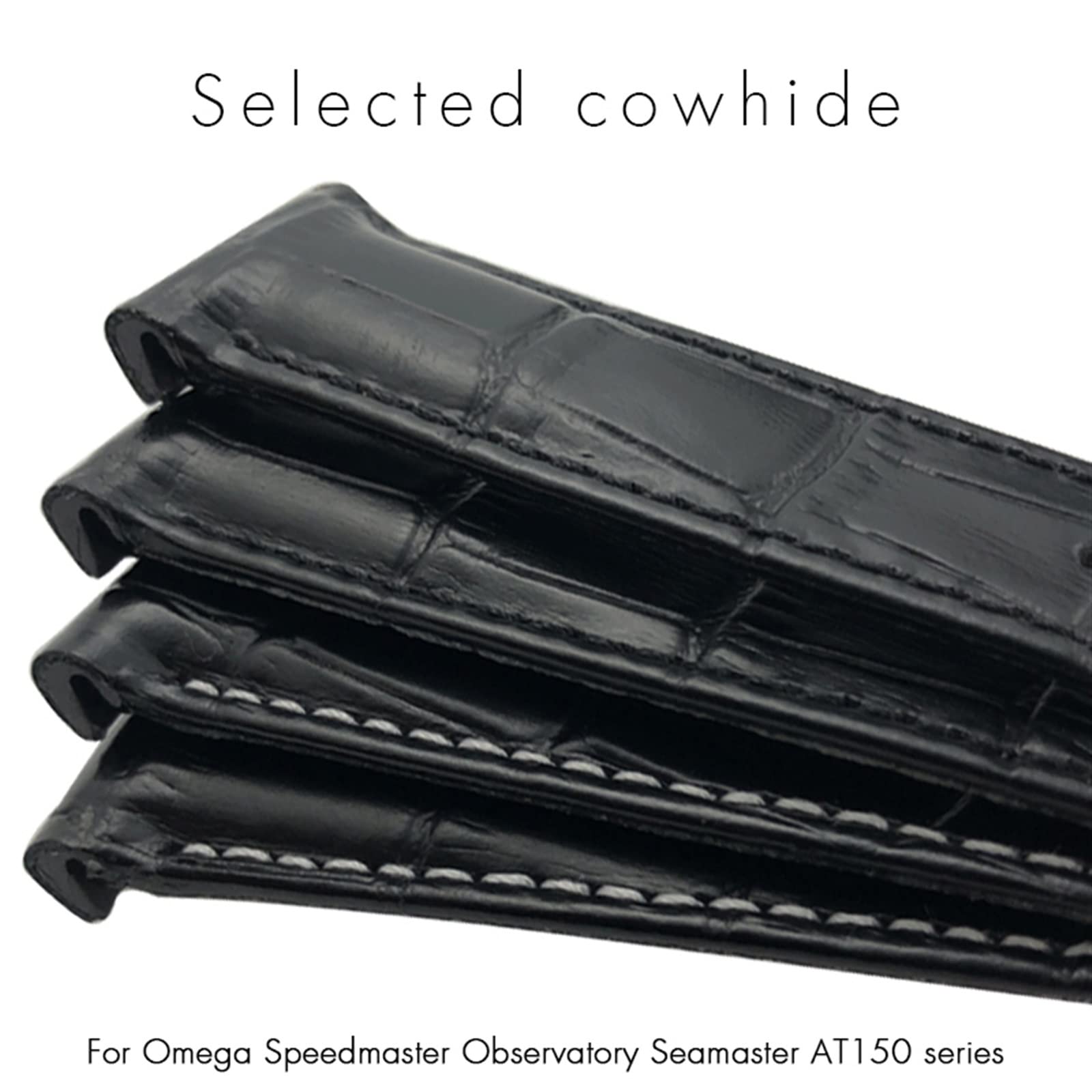 Correa de reloj curvada de cuero vacuno de 19 mm, 20 mm, 21 mm, compatible con Omega Speedmaster Seamaster 300 AT150 Sxwatch