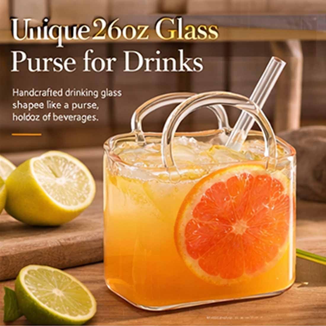 Glass Purse for Drinks – Handbag Shaped Wine & Cocktail Glass – Creative Fish Bowl Vase for Flowers –Cute Glass Purse Centerpiece for Party for Juice, Tea, & Cute Room Decor (2)