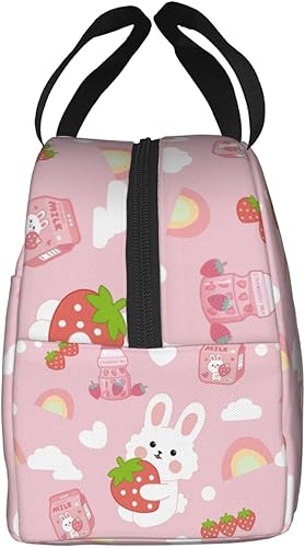 Miniatura 3 de wyehjut Lonchera con diseño de conejo de fresa, reutilizable, aislada, para niños, niñas, mujeres, hombres, lonchera para la escuela, oficina,