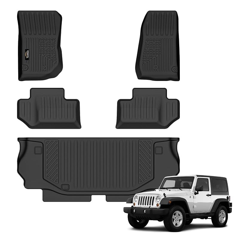 Tapetes automotivos e revestimento de porta-malas YonMeoo para Jeep Wrangler JK 2 portas 2007–2013 em TPE, conjunto