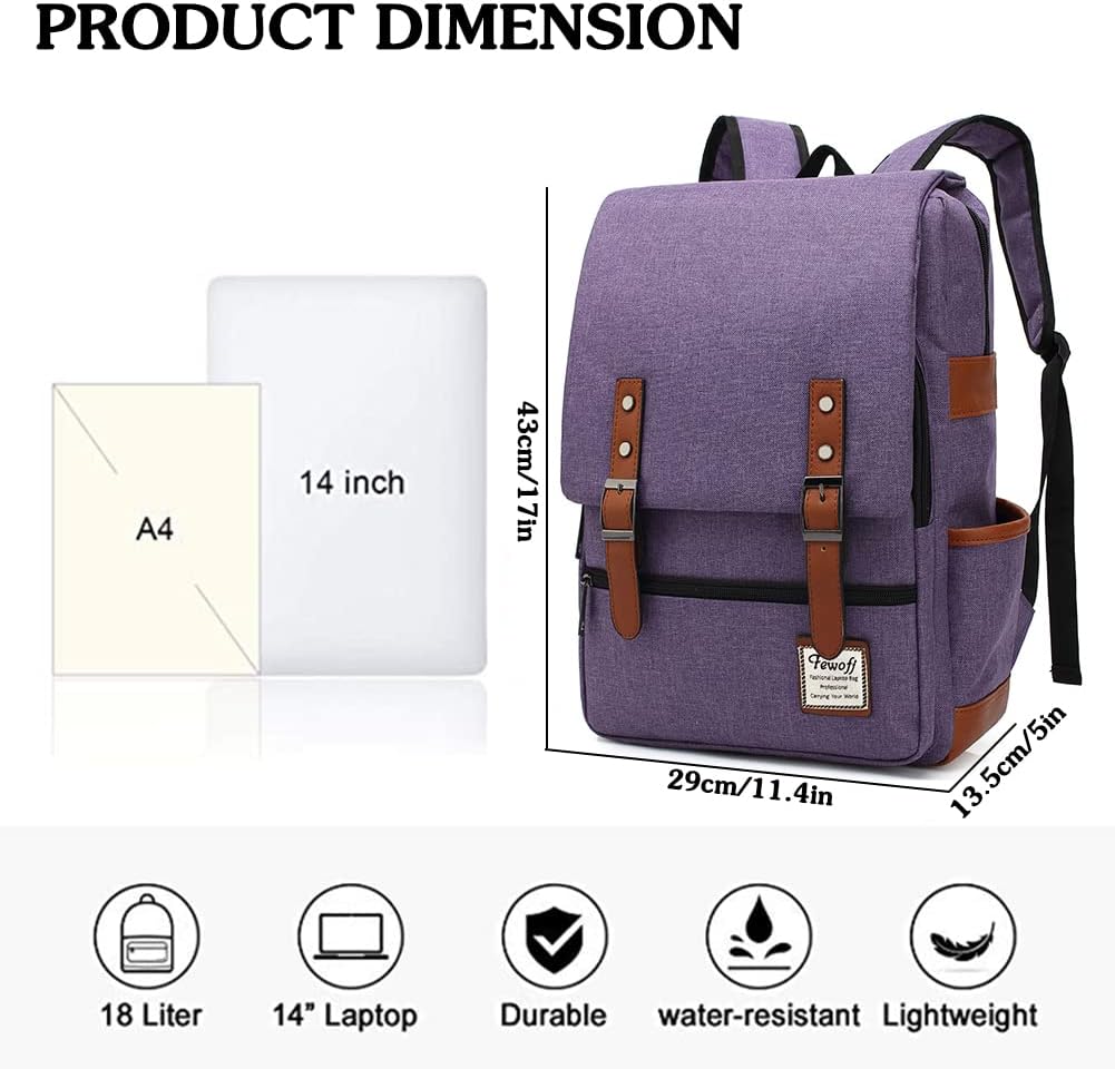 15.6 inch Laptop Backpack College School Backpacks for Women Men Work Business School Travel (Purple)