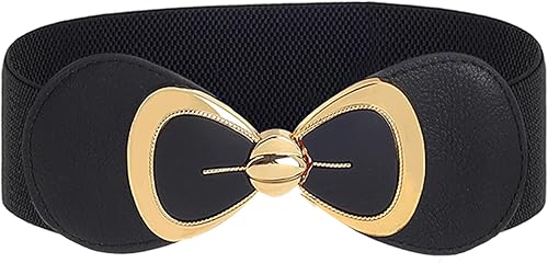 Wriidy Cinturón elástico de lazo negro Mujeres Stretch Wasit Cinturones para vestido