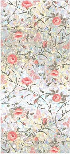 Película de privacidad retro para ventana, calcomanías de vitrales, calcomanías de privacidad de rosas rojas, calcomanías de arco iris, decoración