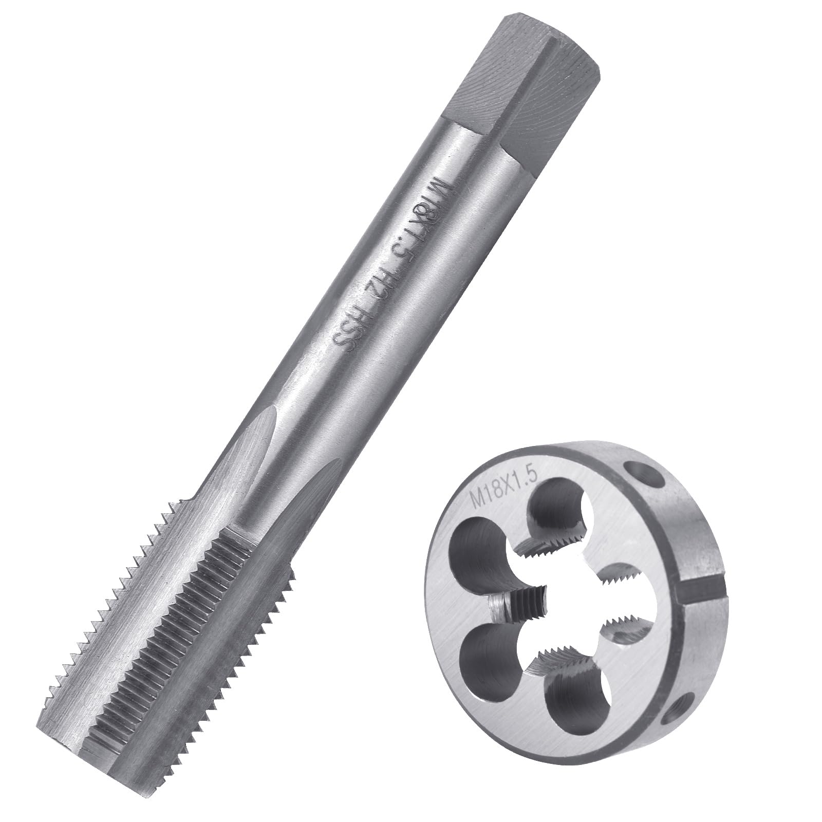 BIGP Maschio Filettato M18 X 1,5, Filettatura Metrica e Maschio, Set di Maschio e Filiera HSS, Maschio a Mano Passo Destro, Strumenti per Filettatura per La Lavorazione del Legno e del Metallo