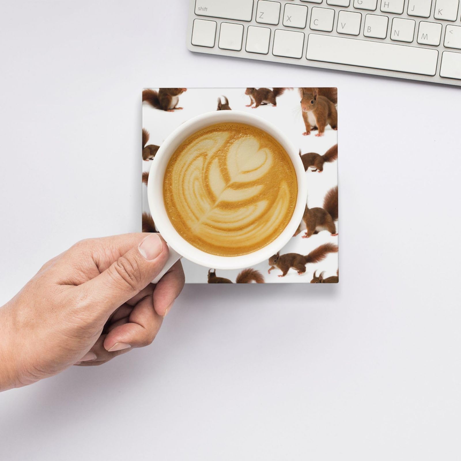 Set di 6 sottobicchieri decorativi in ceramica con stampa di scoiattoli
