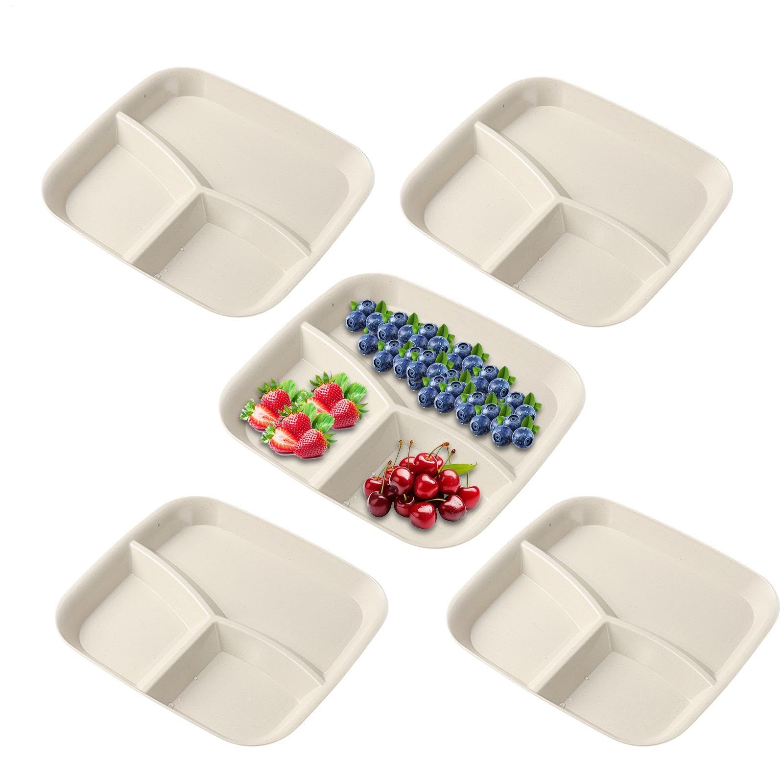 Assiettes de séparation pour adultes – 3 compartiments – Lot de 5 assiettes divisées | Fruits Légumes Salade Riz pour la Maison Cuisine