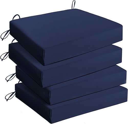 UNIKOME Cojines para sillas de exterior, resistentes al agua, con lazos, relleno de esponja de alta densidad, cojines de asiento cuadrados para