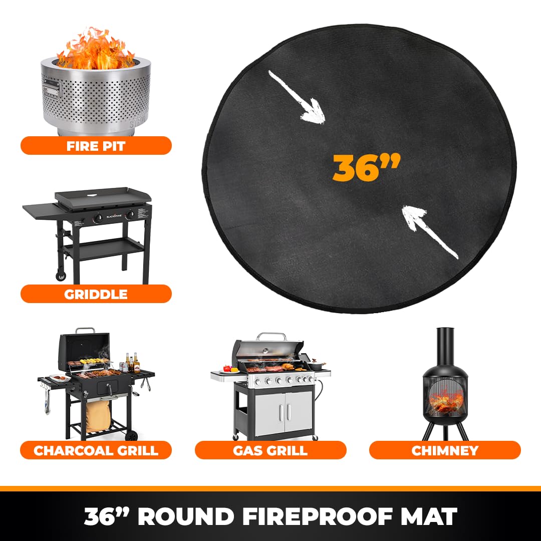 Alfombrillas para fogatas de 36 pulgadas, resistente al calor y al fuego, alfombrilla para hoguera para césped, protector de cubierta de 36 pulgadas para hoguera, alfombra ignífuga para chimenea al